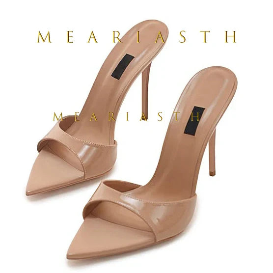 Ladies High-heeled Slippers Shoes Fashion Pointed Sexy Patent Leather Women with Open Toes and Party Wedding Stripper Sandals. LadyShow.Store