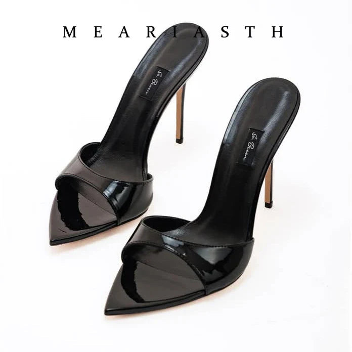 Ladies High-heeled Slippers Shoes Fashion Pointed Sexy Patent Leather Women with Open Toes and Party Wedding Stripper Sandals. LadyShow.Store