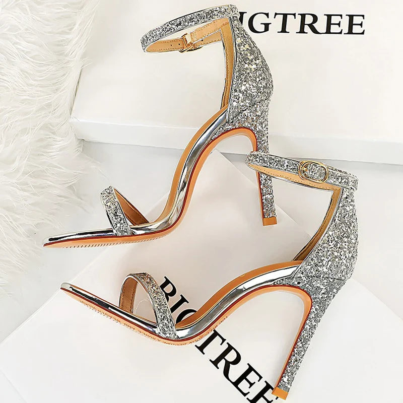 BIGTREE Shoes Sexy High Heels Women Pumps Sparkle Sequins Stiletto Heels 10 Cm Party Shoes Women Heels Summer Women Sandals New Pi-Mart
