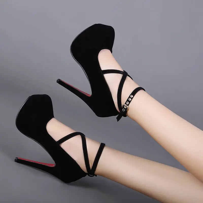 Sexy High Heels Ladies Stilettos Strappy Pumps Women's Sandals Summer Shoes Platform Heels Woman Ankle Strap Shoes Pi-Mart