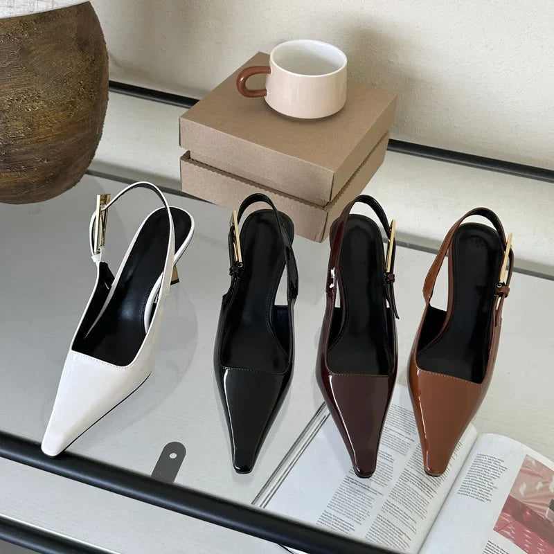 Eilyken Street Style Sexy Pointed Toe Metal Buckle Strap Women Pumps Stripper Sandals  Slingback High Heels Female Shoes Pi-Mart