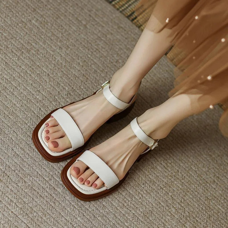 2025 Summer Women Sandals Low Heels Basic Genuine Leather Office Plus Size 35-42 Ladies Casual Outdoor Concise Woman Shoes LadyShow.Store