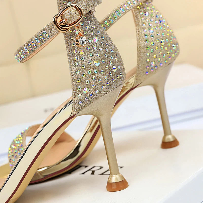 BIGTREE Shoes Rhinestone High Heels Women Pumps Sexy Kitten Heels Party Shoes Open Toe Women Sandals Heel Stiletto Wedding Shoes Pi-Mart