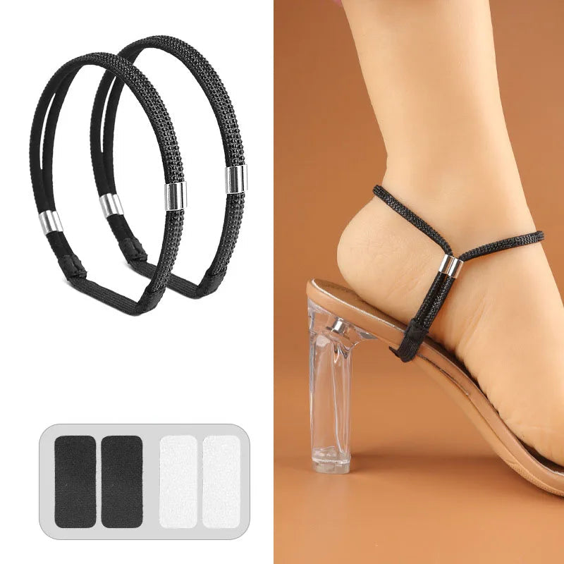 Rhinestone High Heels Shoes Band Anti-loose for Women Shoelaces Anti-drop Elastic Fixed Heel Laces shoe accessories LadyShow.Store