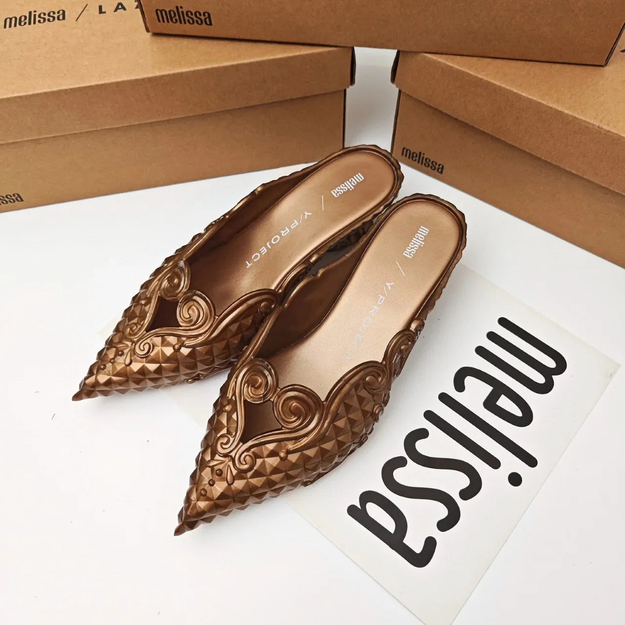 Women Sandals 2025 Spring Melissa Woman Slingback Shoes Fashion Ladies High Heels Elegant Med Heel Pointed Toe Slip on Sandal LadyShow.Store