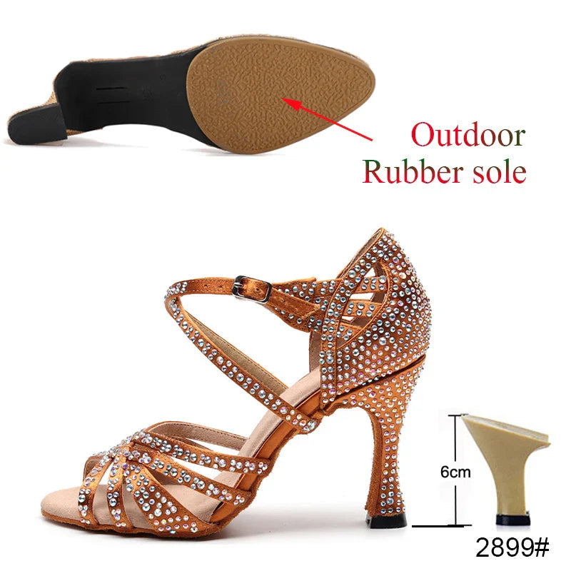 Latin Dance Shoes Ladies Salsa Tango Sneakers Training Dance Shoes High Heel Sandals Summer Square Dance Shoes Bronze Black LadyShow.Store