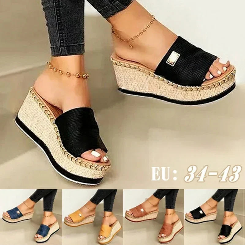 Womens High Heel Sandals Ladies Thick Bottom Casual Slippers Summer New Wedges Sandals Female Shoes Women Platform Mules Slipper LadyShow.Store