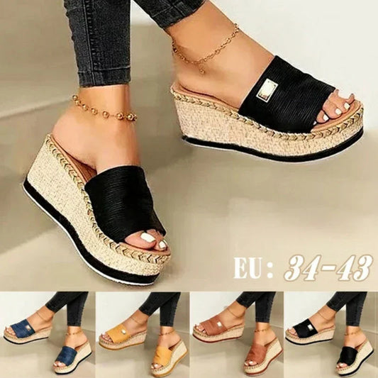 Womens High Heel Sandals Ladies Thick Bottom Casual Slippers Summer New Wedges Sandals Female Shoes Women Platform Mules Slipper LadyShow.Store