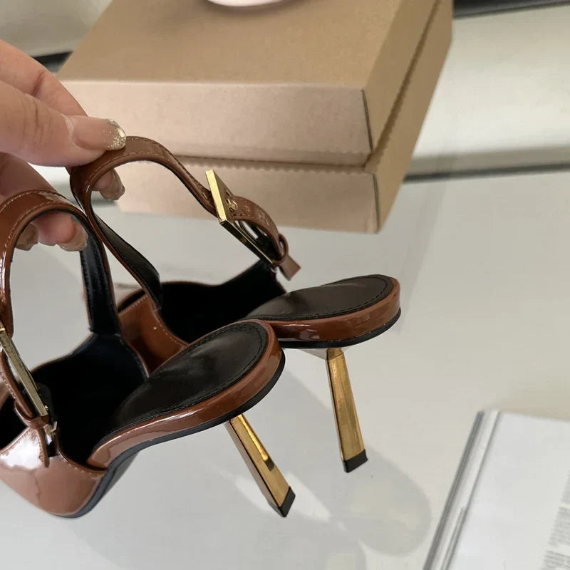 Eilyken Street Style Sexy Pointed Toe Metal Buckle Strap Women Pumps Stripper Sandals  Slingback High Heels Female Shoes Pi-Mart