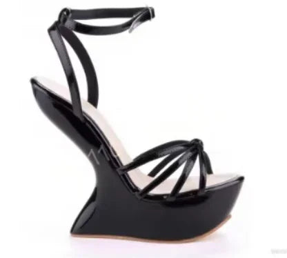 Strange Style Women Metal Color Woman Summer Platform Sandals Sexy Hoof Heel Ankel Buckle Strap Open Toe Shoes High Quality LadyShow.Store