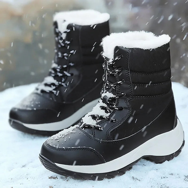 Snow Boots Women Platform Boots Non-slip Women Winter Shoes Fur Warm Ankle Boots for Women Wedges Waterproof Thigh High Boots LadyShow.Store