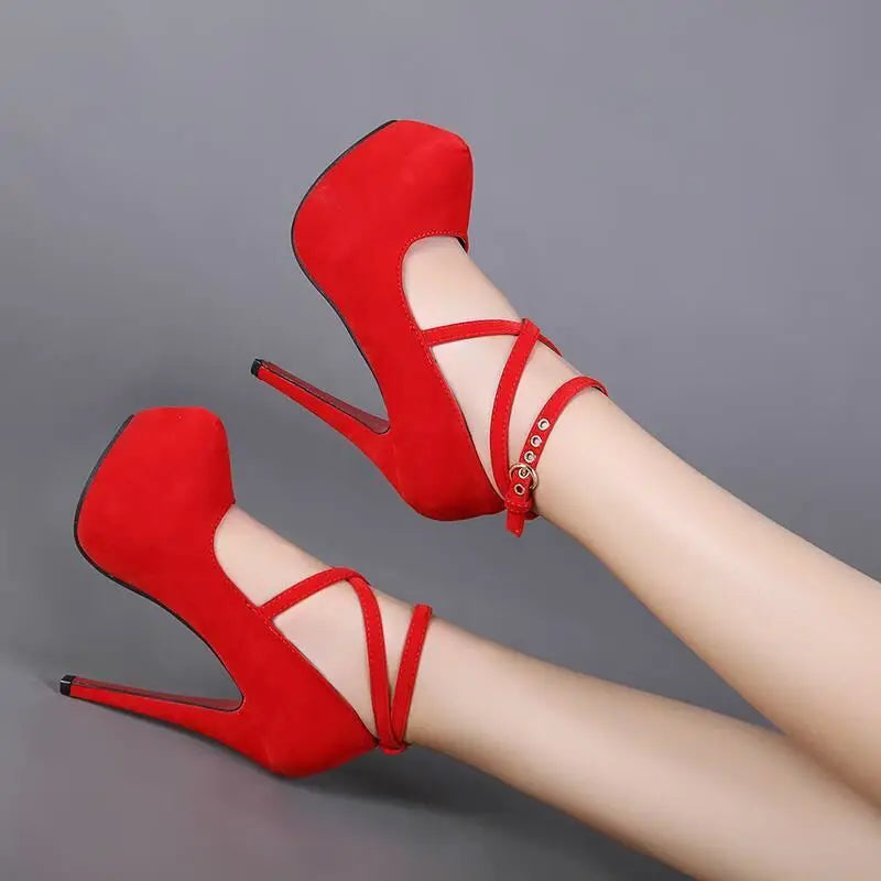 Sexy High Heels Ladies Stilettos Strappy Pumps Women's Sandals Summer Shoes Platform Heels Woman Ankle Strap Shoes Pi-Mart