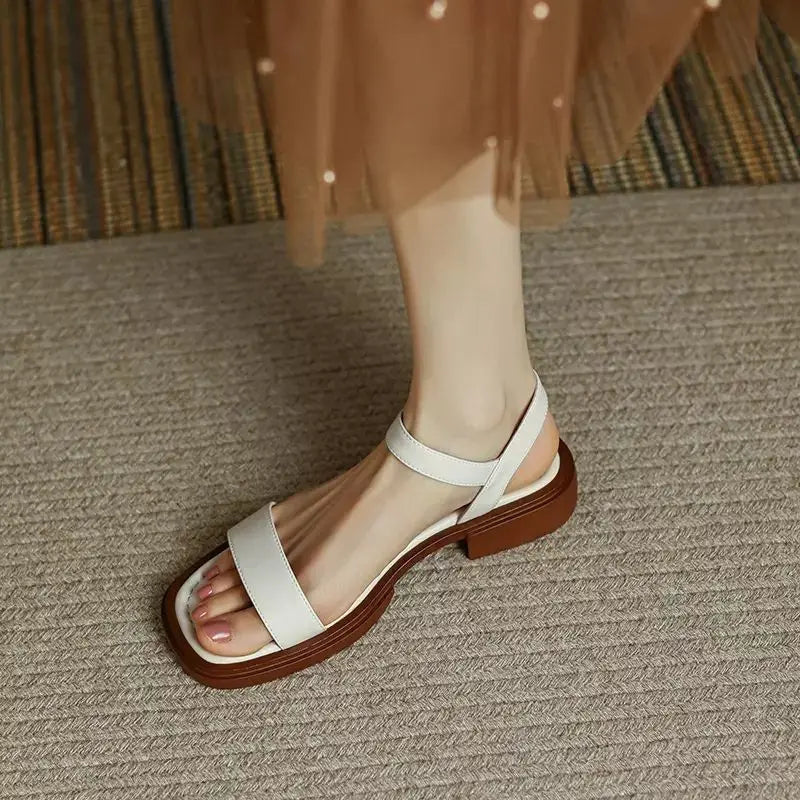 2025 Summer Women Sandals Low Heels Basic Genuine Leather Office Plus Size 35-42 Ladies Casual Outdoor Concise Woman Shoes LadyShow.Store