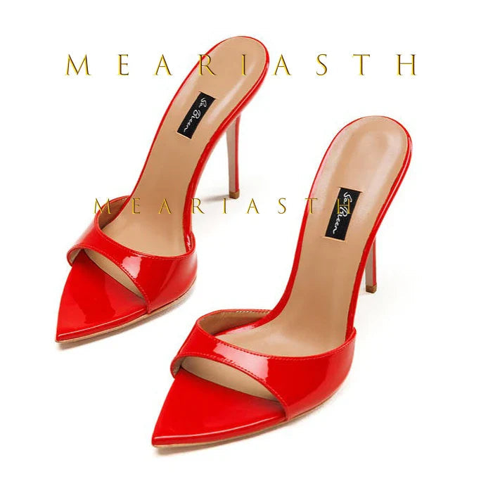 Ladies High-heeled Slippers Shoes Fashion Pointed Sexy Patent Leather Women with Open Toes and Party Wedding Stripper Sandals. LadyShow.Store