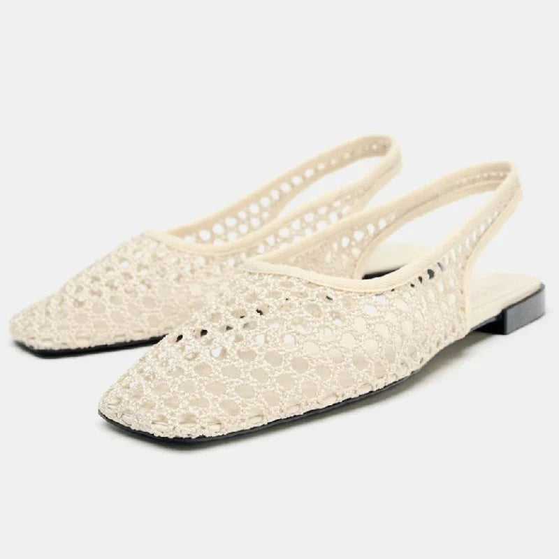 Weave Mesh Breathable Mules Sandals for Women Summer New Slingback Beach Shoes Casual Square Toe Fashion Ballet Flats Ladies LadyShow.Store