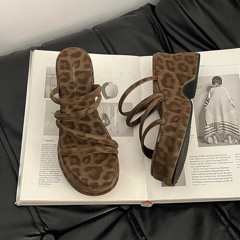 Summer Platform Heel Women Slippers Fashion Open Toe Narrow Band Slide Ladies Elegant Street Style Shoes Fashion Sandals Slides LadyShow.Store