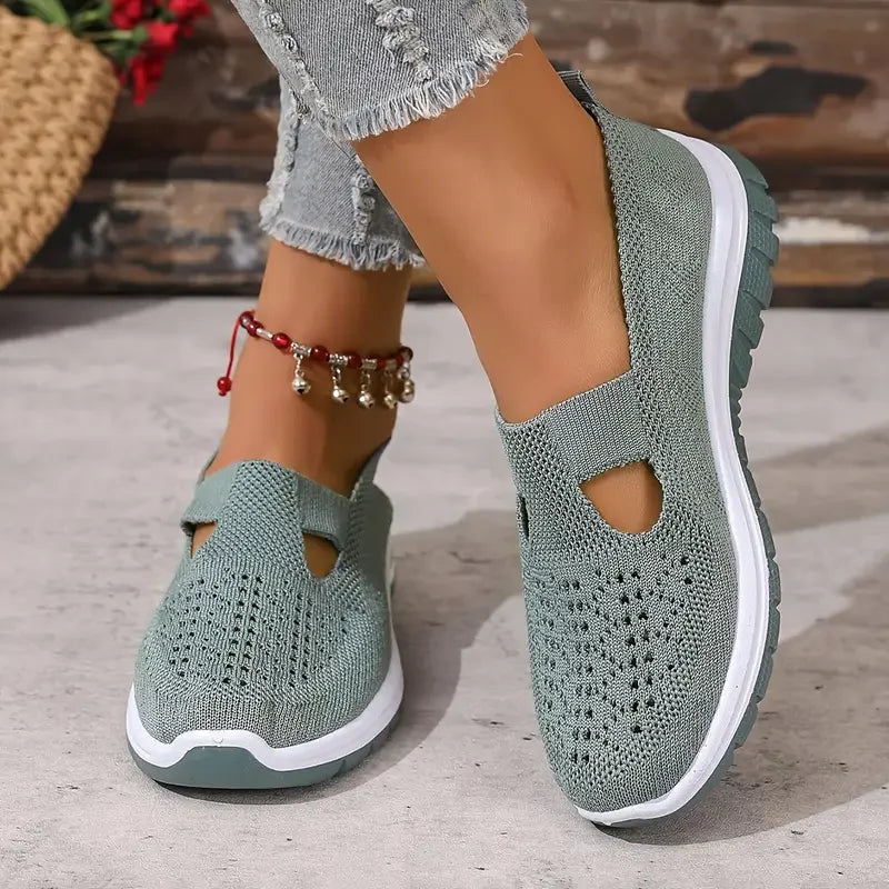 Women's casual sports shoes, solid color breathable sports soft-soled lightweight walking shoes, low-top knitted casual shoes LadyShow.Store