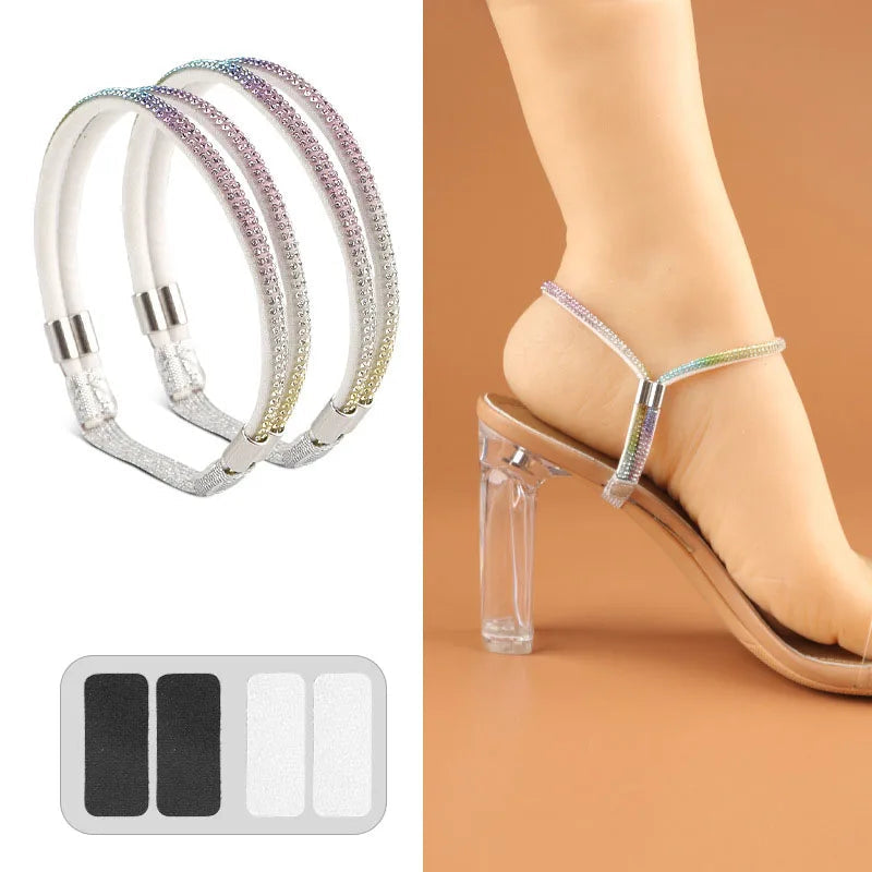 Rhinestone High Heels Shoes Band Anti-loose for Women Shoelaces Anti-drop Elastic Fixed Heel Laces shoe accessories LadyShow.Store