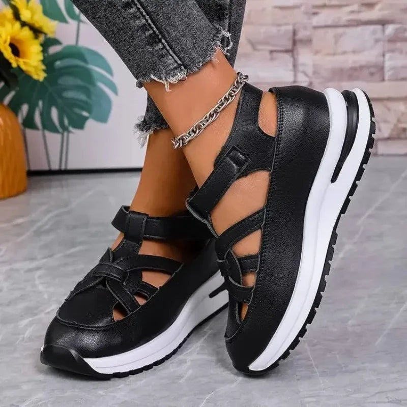 Casual Hollow out Flat Sandals Women's Summer New Style Thin Platform Thick Bottom Heightening Shoes Rubber Sole Ladies Sandals LadyShow.Store