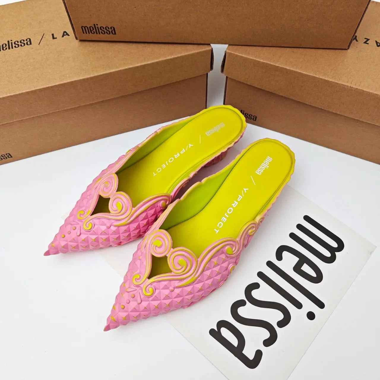 Women Sandals 2025 Spring Melissa Woman Slingback Shoes Fashion Ladies High Heels Elegant Med Heel Pointed Toe Slip on Sandal LadyShow.Store