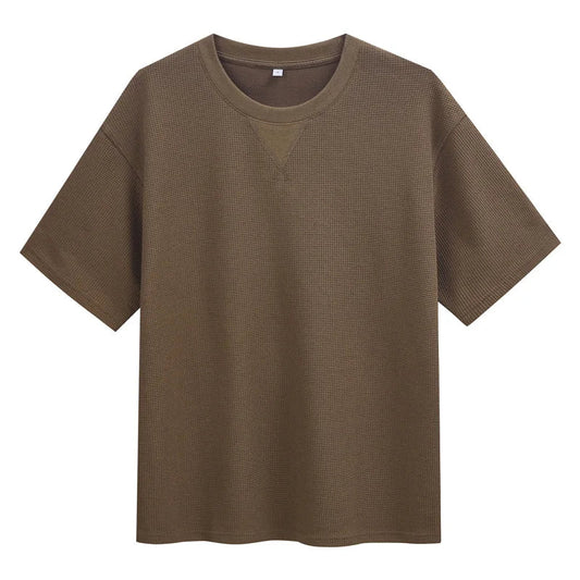 2026 New Men's Summer T Shirt 220g Waffle Round Neck T-shirt Solid Color Loose Simple Short Sleeve Top T Shirts Pi-Mart