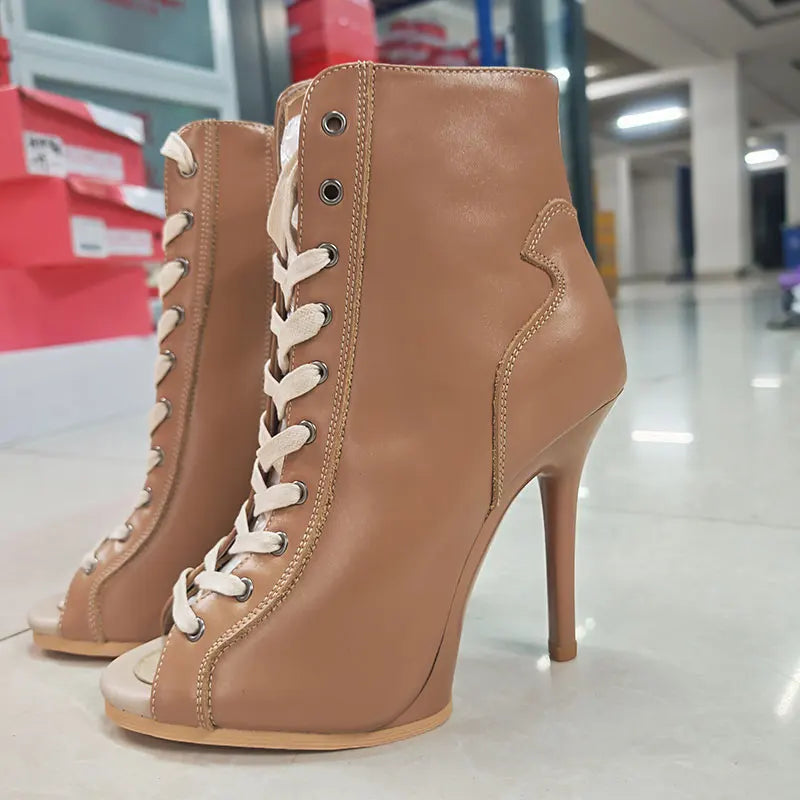 Genuine leather Customizable boots European Style Sexy Thin High Heel Jazz Dance Sandal for Women Open Toe Ladies Dancing Shoes LadyShow.Store