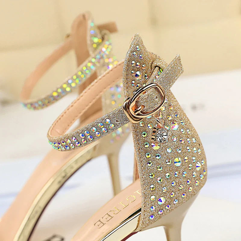 BIGTREE Shoes Rhinestone High Heels Women Pumps Sexy Kitten Heels Party Shoes Open Toe Women Sandals Heel Stiletto Wedding Shoes Pi-Mart