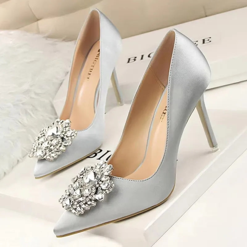 BIGTREE Shoes Rhinestone Women Pumps Stiletto Women Shoes Sexy High Heels Wedding Shoes Luxurious Women Heels Party Shoes Female Pi-Mart