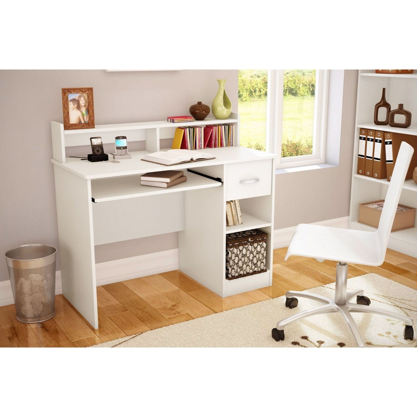 Contemporary Home Office Computer Desk in White Wood Finish FastFurnishings