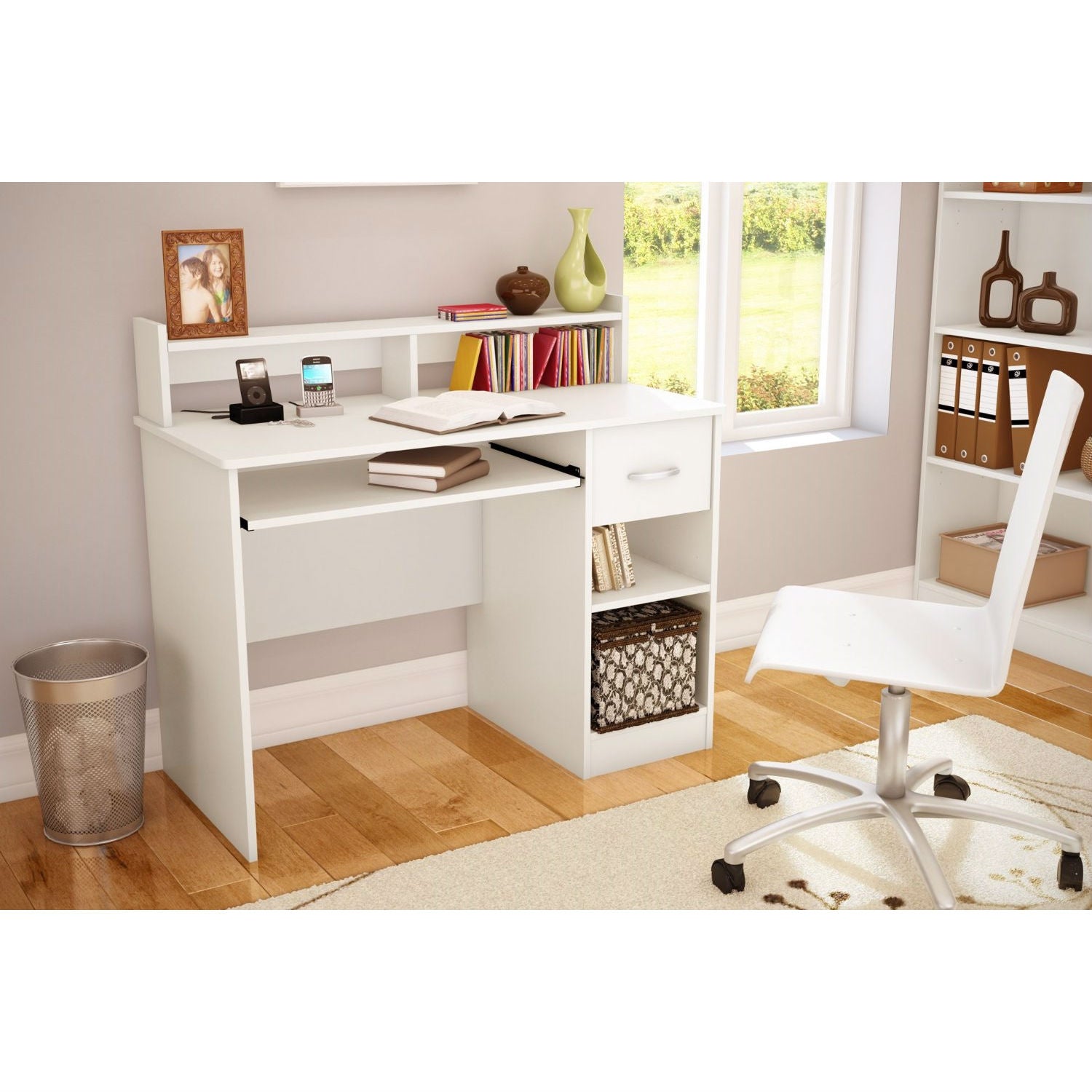 Contemporary Home Office Computer Desk in White Wood Finish FastFurnishings