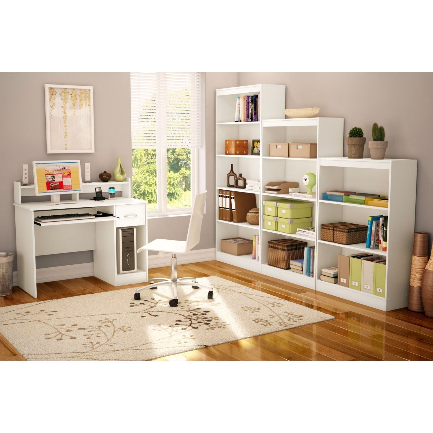 Contemporary Home Office Computer Desk in White Wood Finish FastFurnishings