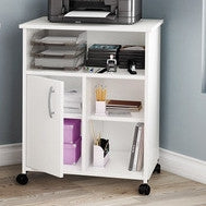 Modern Home Office Printer Stand Cart with Casters in White FastFurnishings