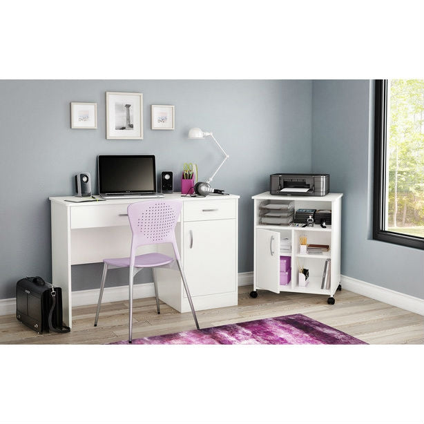 Modern Home Office Printer Stand Cart with Casters in White FastFurnishings