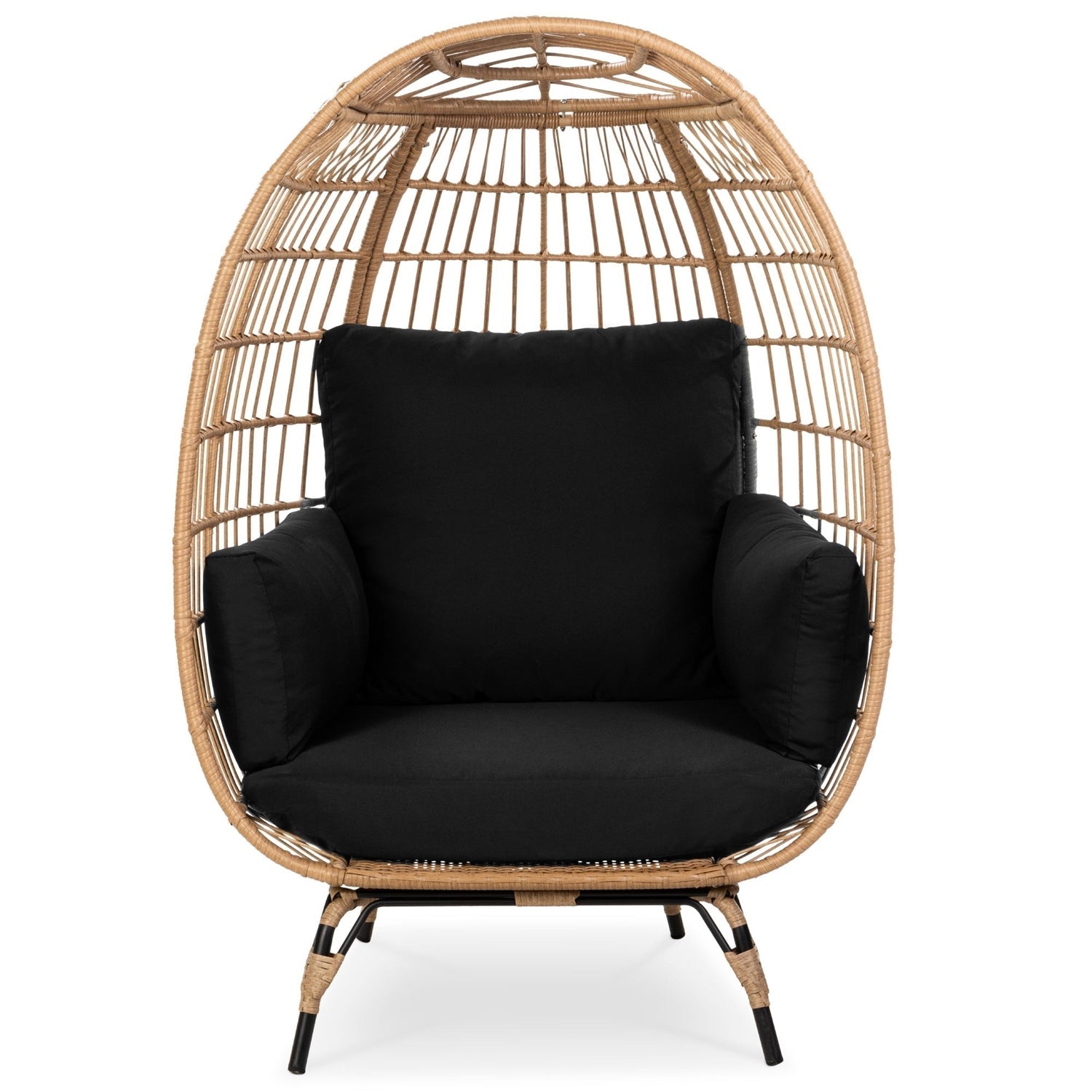 Oversized Patio Lounger Indoor/Outdoor Wicker Egg Chair Black FastFurnishings