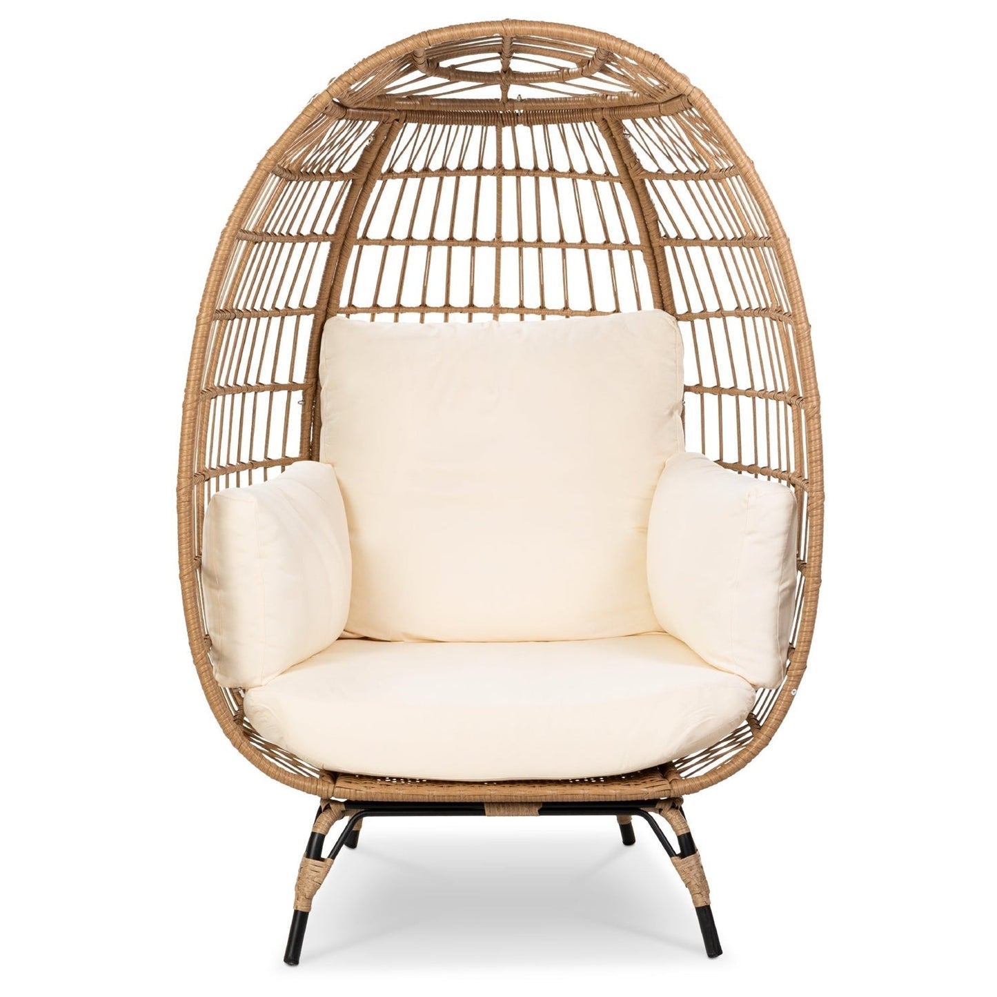 Oversized Patio Lounger Indoor/Outdoor Wicker Egg Chair Off White FastFurnishings