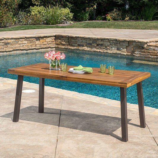 Acacia Wood 69 x 32 inch Outdoor Patio Dining Table in Teak Finish FastFurnishings