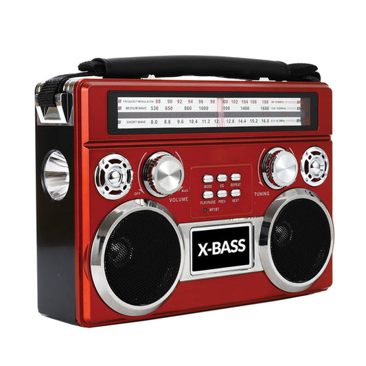 SuperSonic Retro Rechargeable 3 Band Radio With Bluetooth and Flashlight in Red W2B