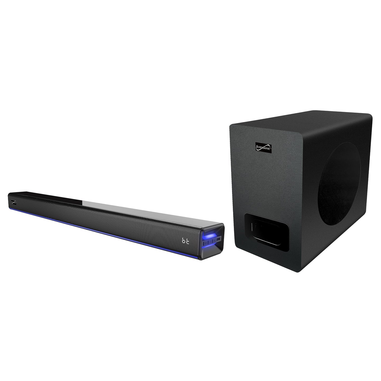 SuperSonic 2.1 Channel Bluetooth Soundbar with Ambient Lighting and Wireless Subwoofer W2B