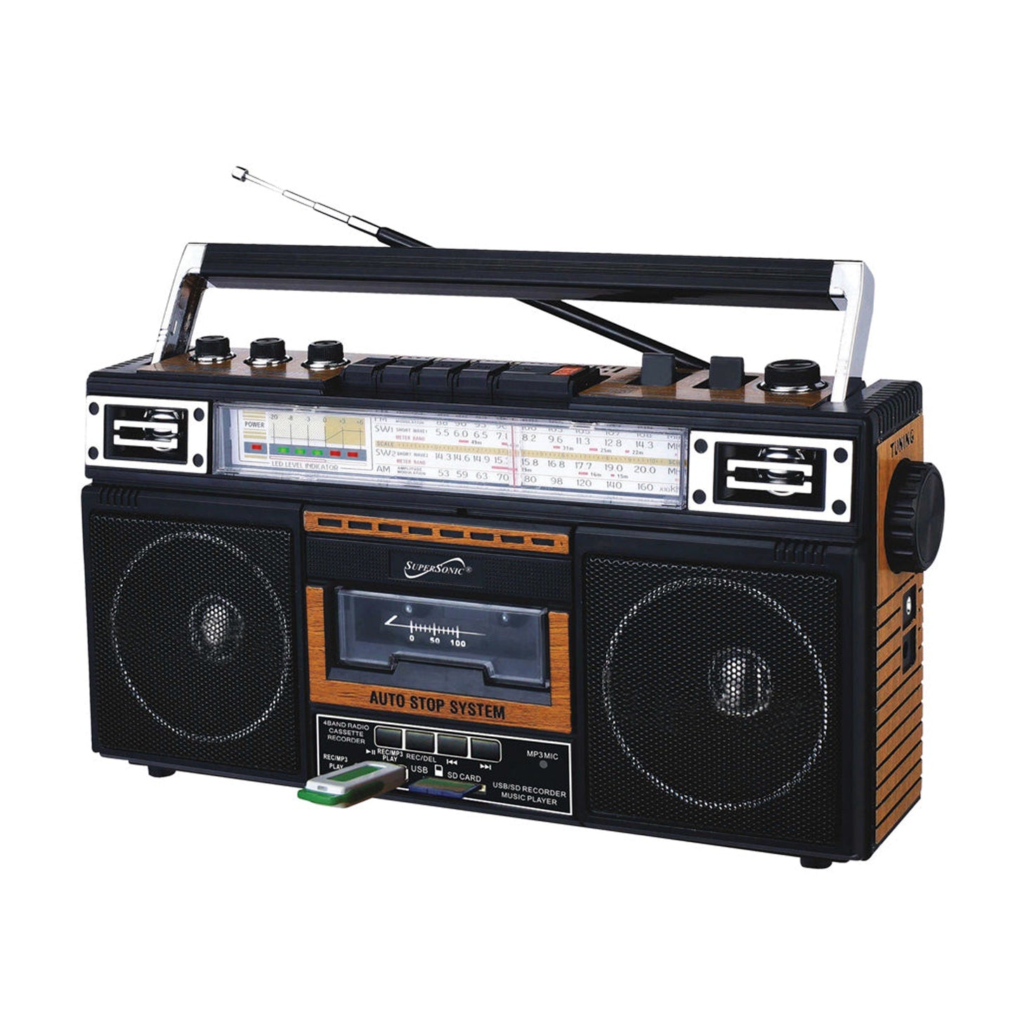 SuperSonic 4 Band Radio & Cassette Player with Cassette To Mp3 Converter and Bluetooth W2B