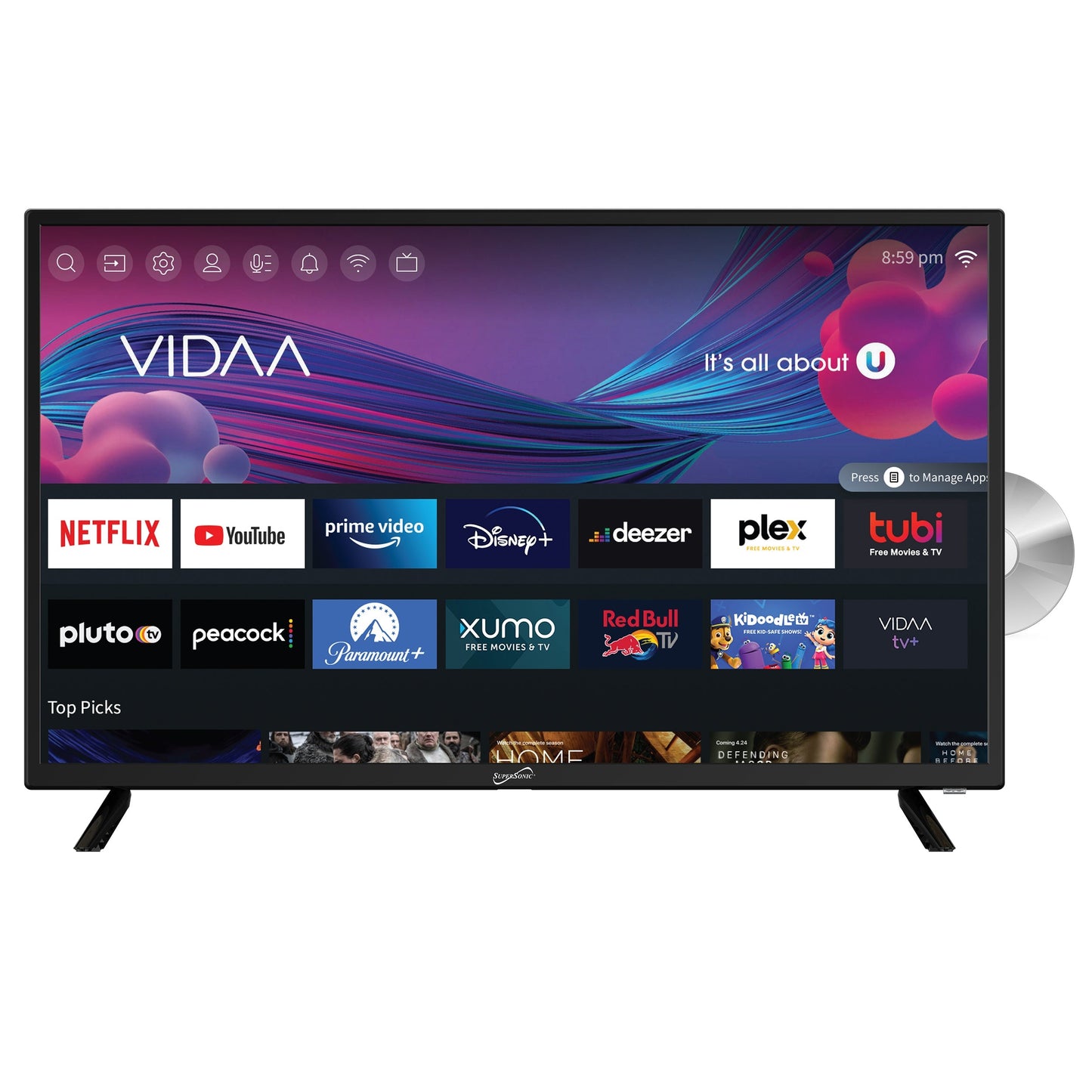 SuperSonic 32 Inch LED Smart HDTV with DVD Player W2B