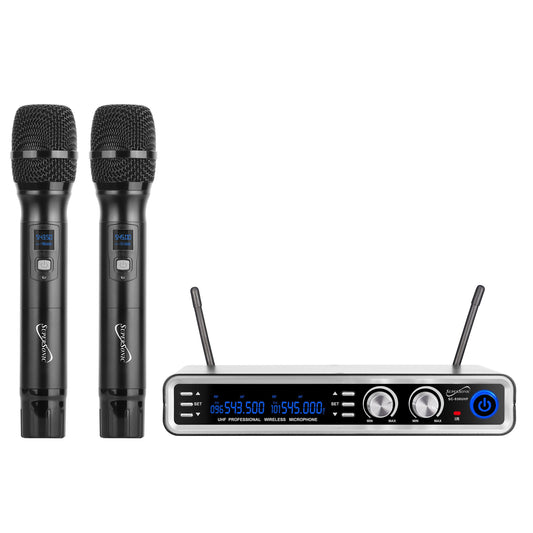 SuperSonic UHF Dual Fixed Channel Wireless Microphone System with 300ft Range W2B