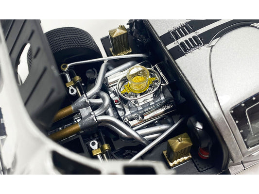 1966 Ford GT-40 MKII #F85 Silver Metallic with Black Stripes 1/18 Diecast Model Car by ACME-0