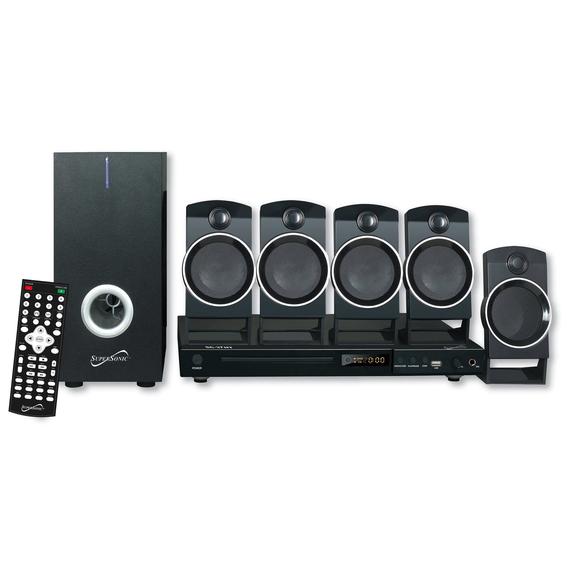 Supersonic 5.1 Channel DVD Home Theater System with USB Input and Karaoke Function W2B