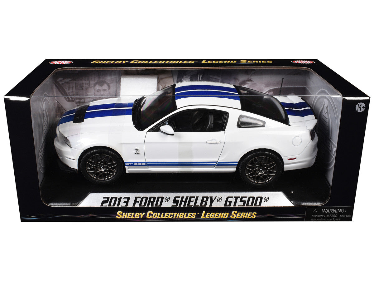 2013 Ford Shelby Cobra GT500 SVT White with Blue Stripes 1/18 Diecast Car Model by Shelby Collectibles Shelby Collectibles