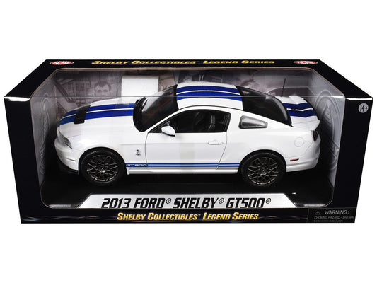2013 Ford Shelby Cobra GT500 SVT White with Blue Stripes 1/18 Diecast Car Model by Shelby Collectibles Shelby Collectibles