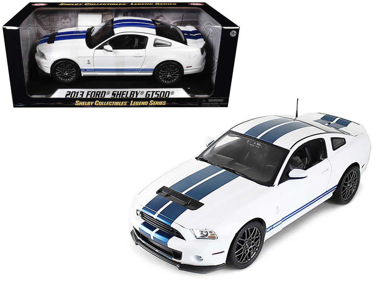 2013 Ford Shelby Cobra GT500 SVT White with Blue Stripes 1/18 Diecast Car Model by Shelby Collectibles Shelby Collectibles