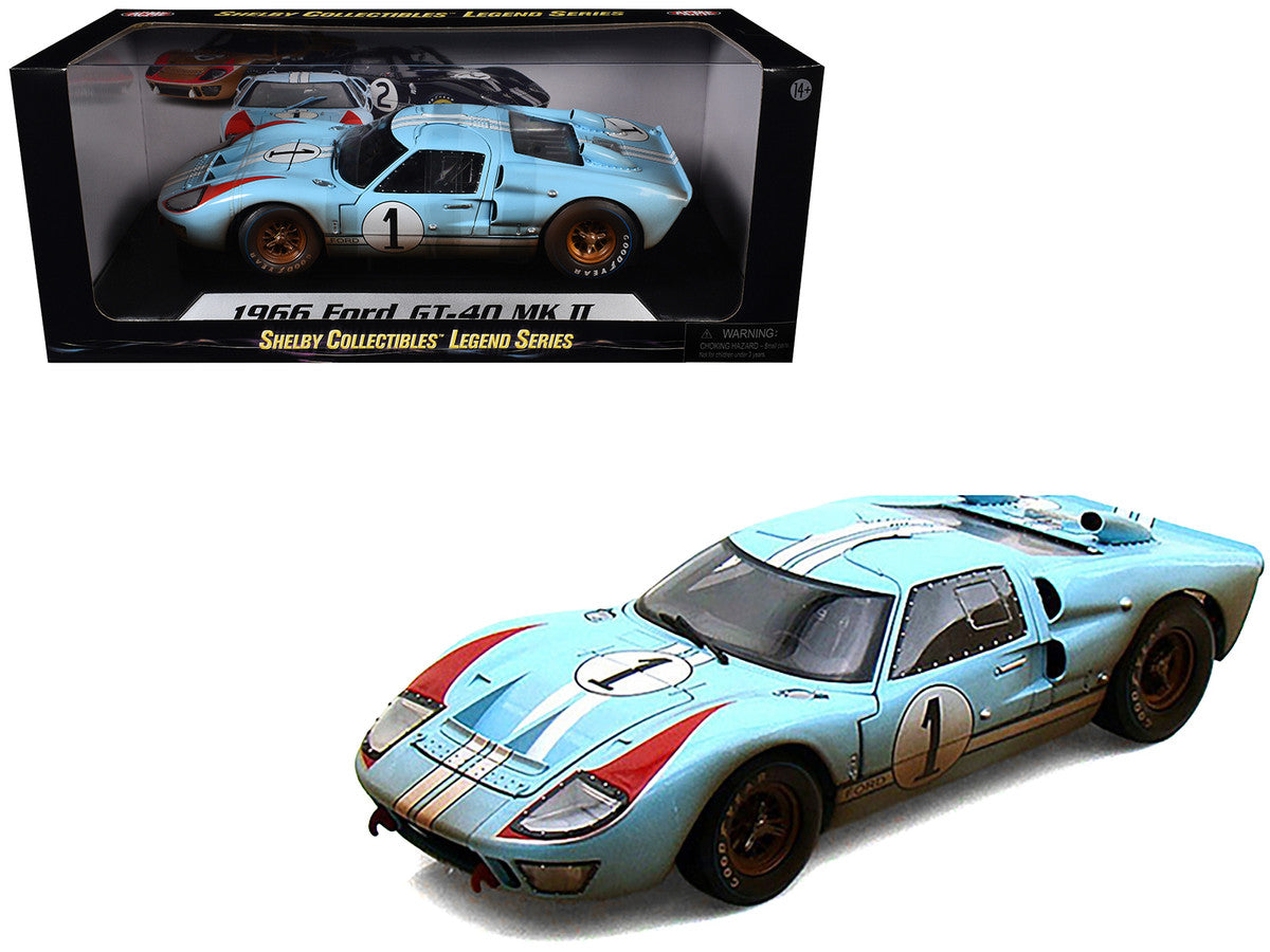 1966 Ford GT-40 MK II #1 Light Blue Miles - Hulme Le Mans (Dirty Version) 1/18 Diecast Model Car by Shelby Collectibles-2