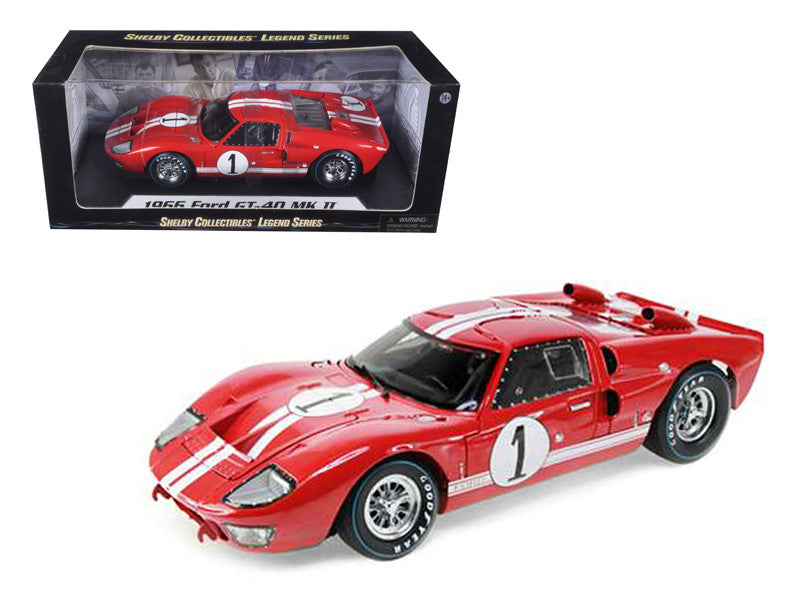 1966 Ford GT-40 MK 2 Red #1 1/18 Diecast Model Car by Shelby Collectibles-0