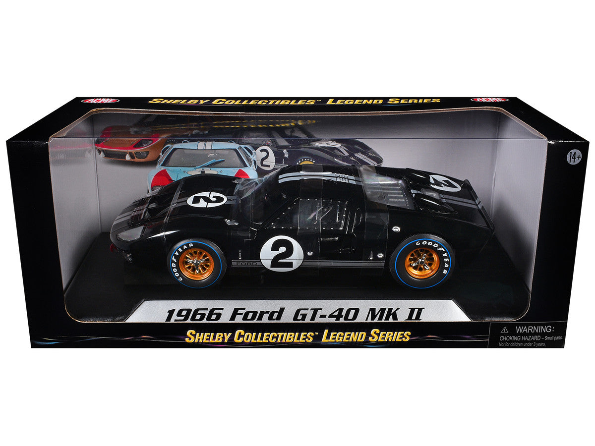 1966 Ford GT-40 MK II #2 Black 1/18 Diecast Model Car by Shelby Collectibles Shelby Collectibles
