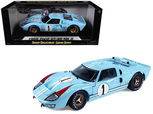 1966 Ford GT 40 MK II RHD (Right Hand Drive) #1 Light Blue Miles - Hulme Le Mans 1/18 Diecast Model Car by Shelby Collectibles Shelby Collectibles